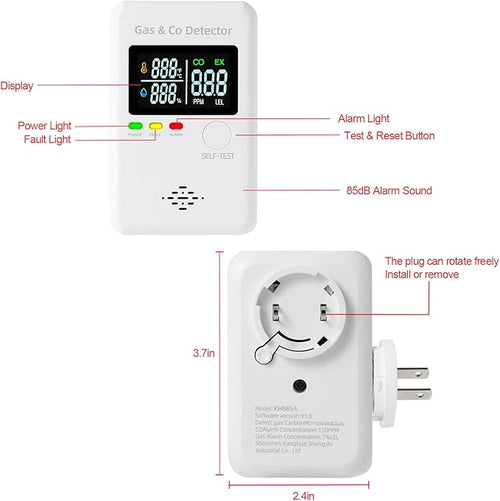 2 Packs Combination Natural Gas Detector & Carbon Monoxide Alarm,4-in-1 Real-time Display & Monitor,Low-Concentration Detect,Plug in Propane Detector & CO Alarm for Home,Camping,RV, Apartment