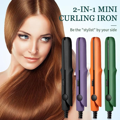2026 New Mini Curling Iron for Short Hair, 2 in 1 Mini Curling Wand & Flat Iron Hair Straightener, Dual-Purpose Curling Iron, Portable Travel Curling Wand Hair Straightener (Pink)