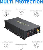 WZRELB 5000W 12VDC 120VAC Pure Sine Wave Power Inverter, 2 AC Outlets, Wired Remote Control, RV (RBP-500012WR)