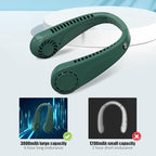 BIRDDIE Portable Hands free Bladeless Hanging Neck Fans with Screen Display and 5 Speeds Levels, USB Rechargeable, 360° Cooling Wearable Personal Fan for Work Travel Sport Outdoor (Green)