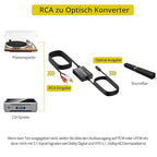 PROZOR Analog to Digital Audio Converter, RCA to Optical Audio Converter, with Built-in RCA to Optical Cable, Analogue Signals into Digital Audio, for Turntable/CD/DVD to Soundbar (Not Reversible)