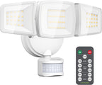 NOVOSTELLA Security Lights Motion Sensor, 1Pack LED Flood Lights Outdoor with Remote, Dusk to Dawn 45W 5000lm 5000K, 3 Heads Wired Wall Adjustable Floodlights, IP65 Waterproof for Garage Yard House