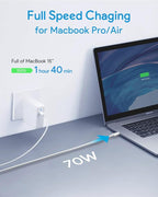 Mac Book Pro Charger, 70W USB C Charger Power Adapter for MacBook Pro/Air 13/14 Inch, for MacBook 12 Inch, Included USB-C to USBC Charge Cable (6.6ft/2m)