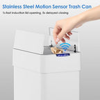 TLSUNNY 18.5 Gallon Automatic Trash Can, Stainless Steel Motion Sensor Garbage bin, Smart Trash Can W/Butterfly Lid, Bag Retainer Ring and Display Light for Living Room,Kitchen,Office (White, 70L)