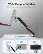 HUANUO Single Monitor Arm for 13-35 inch Screens,Ultrawide Computer Monitor Mount Holds 26.4lbs,Upgraded Adjustable Monitor Stand with USB,C-Clamp&Grommet Base,VESA 75x75/100x100mm(Black)