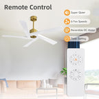 WINGBO 64" ABS DC Ceiling Fan No Light, 5 Blade ABS Plastic Ceiling Fan with Remote, 6-Speed Reversible DC Motor, Ceiling Fans without Light for Kitchen Bedroom Living Room, Brass and White