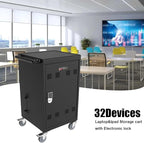 32 Device Mobile Charging Station for Laptops/Tablets/iPads/Chromebooks,32 Bay Lockable Charging Cabinet with Cable Management & Power Strip Included, Laptop & Tablet Storage Carts,Combination Lock