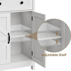 Farmhouse Bathroom Storage Cabinet with Barn Doors, Bathroom Storage Organizer with Drawers, Rustic Freestanding Floor Cabinet for Kitchen, Living Room, White