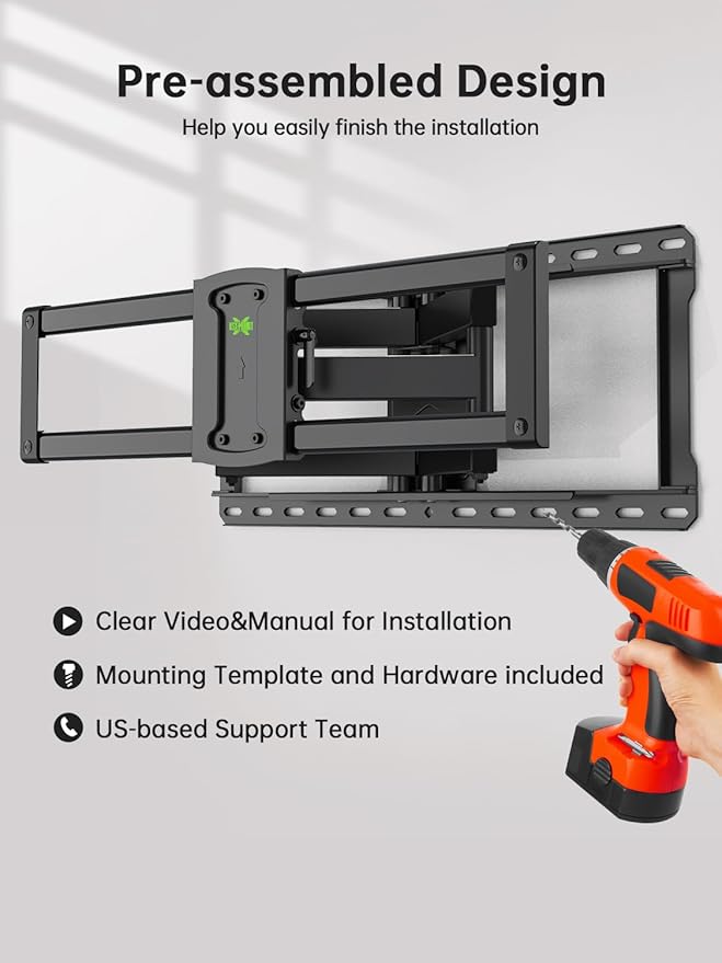 USX MOUNT UL Listed Full Motion TV Wall Mount for 37-90 Inch TVs up to 150 lbs, TV Mount Bracket with Articulating Arms Pre-Assembled, Swivel and Tilt, Fits 16",18, 24" Wood Studs, Max VESA 600x400mm