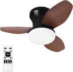 Glowall Small Ceiling Fan with Lights and Remote, 25 Inch Flush Mount, Reversible Quiet DC Motor, 3 Blades, 6 Wind Speeds, Dimmable LED, Adjustable Color Temperature, Timer