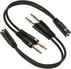 ZJKJHJY 3.5mm Audio Y Splitter Cable, Headphone and Microphone Adapter, 200mm Braided Cable, 2-Pack, Black