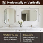 ANDY STAR Chrome Bathroom Mirror, 24x32 Inch Polished Chrome Rectangle Mirror, Scalloped Bathroom Mirror with Stainless Steel Metal Frame, Thin Frame Deep 1’’