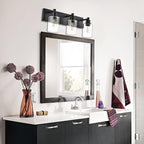 TODOLUZ Industrial Wall Sconce Lighting in Matte Black Finish, 3-Light Bathroom Vanity Light Fixtures with Clear Glass Shades (E26 Bulb Base)