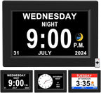 CAZOKASI 8inch Extra Large Impaired Vision Digital Alarm Clock with Day and Time for Elderly Calendar Clock Auto Dimmable Clock