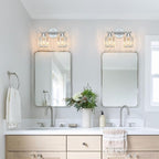 FDPBY Modern 2 Light Crystal Vanity Light, Chrome Vertical Bathroom Light Fixture Over Mirror for Dressing Table Sink, Compatible with Dimmable Bulbs (Bulbs Not Included)