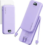 Ultra-Portable-Charger-Power-Bank with Built in Cables&AC Wall Plug,12000mAh PD20W USB-C Fast Charging Cell Phone Charger Battery Pack,LED Display Travel Battery Bank for All iPhone,Samsung,Android