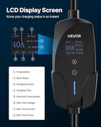 VEVOR Level 2 EV Charger, 40 Amp Adjustable Current, 240V Electric Vehicle Portable Charger with 25 ft Charging Cable, LCD Display, NEMA 14-50P Plug, Plug-in Home Car Charging Station for SAE J1772 EV