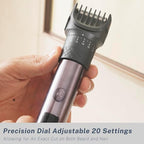Beard Trimmer and Clippers Set for Men with Foil Shavers, Precise Dial Adjustable 20 Settings, Professional 3-IN-1 Mens Grooming Kit with Nose Trimmer IPX7 Waterproof Wet and Dry, USB-C Rechargeable