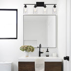 WINSHEN Black 4-Light Bathroom Light Fixtures with Seeded Glass Shade, 31-Inches Length Farmhouse Vanity Lights Over Mirror for Cabinet Kitchen Bedroom