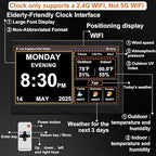 FEYBYLA 2025 New Digital Clock with Temperature/Humidity & Weather Forecast, Auto Time Sync Large Display, Custom Alarms & Medication Reminders, Ideal for Elderly(Black, 10.1-Inch)