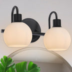 WINSHEN 2-Light Black Bathroom Light Fixture, Milk White Globe Wall Sconce Lamp for Hallway Bedroom Foyer Cabinets, Modern Vanity Lights E26 Socket