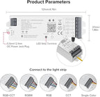 FCOB 5in1 WB5 2.4GHz WiFi PWM LED Controller Compatible with Alexa Google Home Smart Life Tuya APP for Dimming CCT RGB RGBW RGBCCT LED Strip Light Controller Works with WR01RF WR02RF, DC12V-24V
