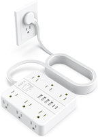 AOFO 15FT Surge Protector Power Strip,12 AC Outlets with 6 USB Ports (2 USB-C), Flat Plug Extension Cord with Multiple Outlets, Wall Mount for Home Office,Dorm, White