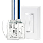 RunLessWire Fan & Light Battery-Free DIY Wireless Light Switch Kit 150ftRF Range Kinetic for Bathrooms & Ceiling Fans: 1 Dual Remote Switch Controls 2 5A On/Off Receivers Separately – White