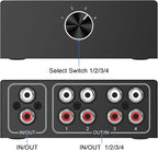Dingsun 4-Way Stereo Audio Switcher, Bi-Directional Right and Left Channel Audio Selector Box for Blu-ray Players or DVD Players Active Speakers (4In-1Out /1In-4Out)(1In-4Out /4In-1Out)