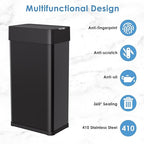 Arlopu 18.5 Gal Automatic Trash Can, 70 Stainless Steel Motion Sensor Garbage Bin, Touchless Brushed Wastebasket, W/Butterfly, Soft-Close Lid, for Living, Dinning Room, Kitchen ((Black)