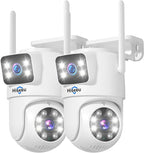 Hiseeu 2 Pack Wireless Security Camera 5G/2.4G WiFi Dual Lens PTZ Camera Outdoor Motion Tracking Color Night Version,No-Monthly Fees Works with Wireless System/Alexa, Need Power Cord