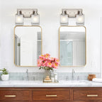 WINSHEN 2-Lights Wall Sconce Lighting, Brushed Nickel Bathroom Vanity Light Fixture with Rectangular Frosted Glass for Over Mirror, E26 Bulb Base