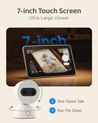 Simsky Split Screen Video Baby Monitor with Cameras, Dual 4MP Cameras with 6X Zoom, 7" UHD Touch Screen Portable Audio Baby Monitor 32GB Local Storage