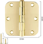 6 Pack Rounded Door Hinges 3.5 inch X 3-1/2" 5/8 Radius, Polished Brass 3 ½ Inch Gold Interior Standard Hinge for Bedroom Wood/French Style Clear Glass Doors Easy Install Hardware Decor Accessories