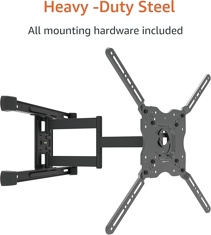 Amazon Basics Full Motion TV Wall Mount with Horizontal Post Installation Leveling for 32 to 86 inch TVs, Black
