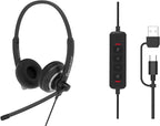 Accutone Conversation 95 Wired Office USB Headset with Environmental Noise Cancelling Microphone & wideband Audio Output, Black