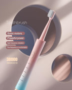 AJELU Pink & Blue Gradient Rechargeable Sonic Electric Toothbrush for Adults, 5 Modes with Smart Timer, 8 Replacement Brush Heads Soft Bristles, High Vibration, Perfect for Home, Travel, Gift