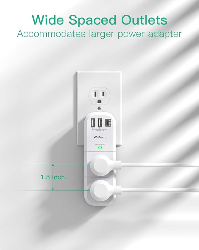 Surge Protector USB Outlet Extender, 6 AC Multi Plug Outlet and 3 USB Ports (1 USB C), 3-Sided Swivel Power Strip Outlet Splitter for Home, Dorm Room Essentials (2 Pack)