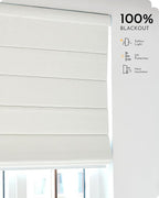 Graywind Smart Roman Shades 100% Blackout Compatible with Alexa Google Rechargeable Motorized Window Blinds Remote Control Room Darkening Plain Fold, Custom Size (Matelasse White)