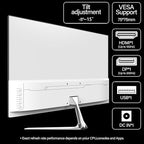 Gawfolk Gaming Monitor 24.5 Inch 200Hz Built-in Speakers, 180hz PC Monitor FHD 1080P Frameless Computer Monitors, VA,sRGB 100%, DisplayPort, HDMI, Eye Care, Wall Mount Compatible (White)