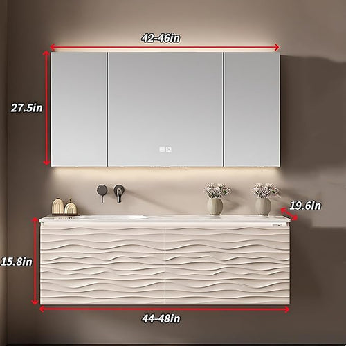 48IN Bathroom Vanity - Smart Defogging Mirror Cabinet | Waterproofing Technology & Wave Shaped Door Panel, Floating Bathroom Vanities with Large Storage Space (Mirror Cabinet)