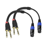 2Pack 6.35mm Dual TRS to XLR Female Cable for Microphone, Mixer, Amplifier, 1.5 FT, Dual 1/4 Male to XLR Audio Cable, Y Splitter Patch Cord, 3-PinXLR to Dual 1/4 TRS Male Converter Adapter Cable