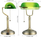 Newrays Green Glass Bankers Desk Lamp with Pull Chain Switch Plug in Fixture,USB Fast Charging Port