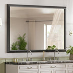 SMIROR Matte Black Bathroom Mirror for Over Sink 55x 40 inch, Metal Thick Frame Rectangle Vanity Mirror for Wall, Anti-Rust, Horizontally or Vertically Mounted