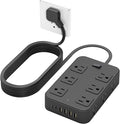 Solidock Flat Plug Power Strip Surge Protector with 12 AC Outlets 6 USB Ports 3 Side Multi Plug Outlet Extender 15 Ft Extension Cord for Home Office Kitchen Dorm Wall Desk Charging Station ETL Listed