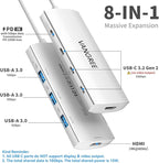 USB C Hub 8 in 1 Multiport Adapter, 3 USB 3.2 Gen 2 Ports with 10Gbps, 3 USB-A 3.0 5Gbps, 4K@60Hz HDMI, 100W PD, USBC Splitter for MacBook Pro, iPad Pro, Mac mini and More(Not Support USB-C Monitor)