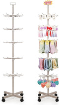 Exttlliy Retail Display Stand Store Display Rack 5 Tier Metal Spinning Display Stand Rack with Wheels Keychain Jewelry Stocking Hat Display Stand with Hooks for Malls, Showroom, Retail Store (Grey)
