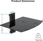 suptek Glass Floating Shelf, 1 Tier Media Shelf for TV Accessories, Flat Black Wall Mount Bracket, 17.6lbs Weight Capacity, Quick Installation, Cable Management, Custom Style, Backless