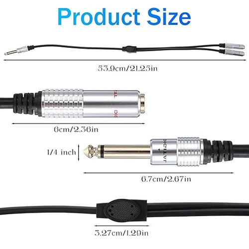 6.35mm TS Guitar Signal Audio Y Splitter Cable, 1/4 Inch Mono Male to Dual Mono Female Jack Adapter with Gold Plated Connectors, Audio Y-Adapter for Microphone Speaker HiFi System Guitar(50cm/1.6ft）