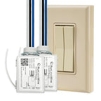 RunLessWire Fan & Light Battery-Free DIY Wireless Light Switch Kit 150ftRF Range Kinetic for Bathrooms & Ceiling Fans: 1 Dual Remote Switch Controls 2 5A On/Off Receivers Separately – Light Almond
